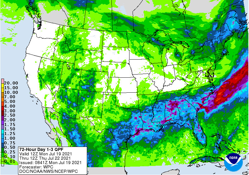 3-day rainfall total forecast map